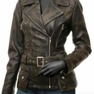 Leather Biker Jacket Distressed Brown XL NWT